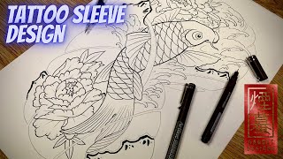 Drawing a Tattoo sleeve design  (Traditional Koi fish Japanese tattoo)