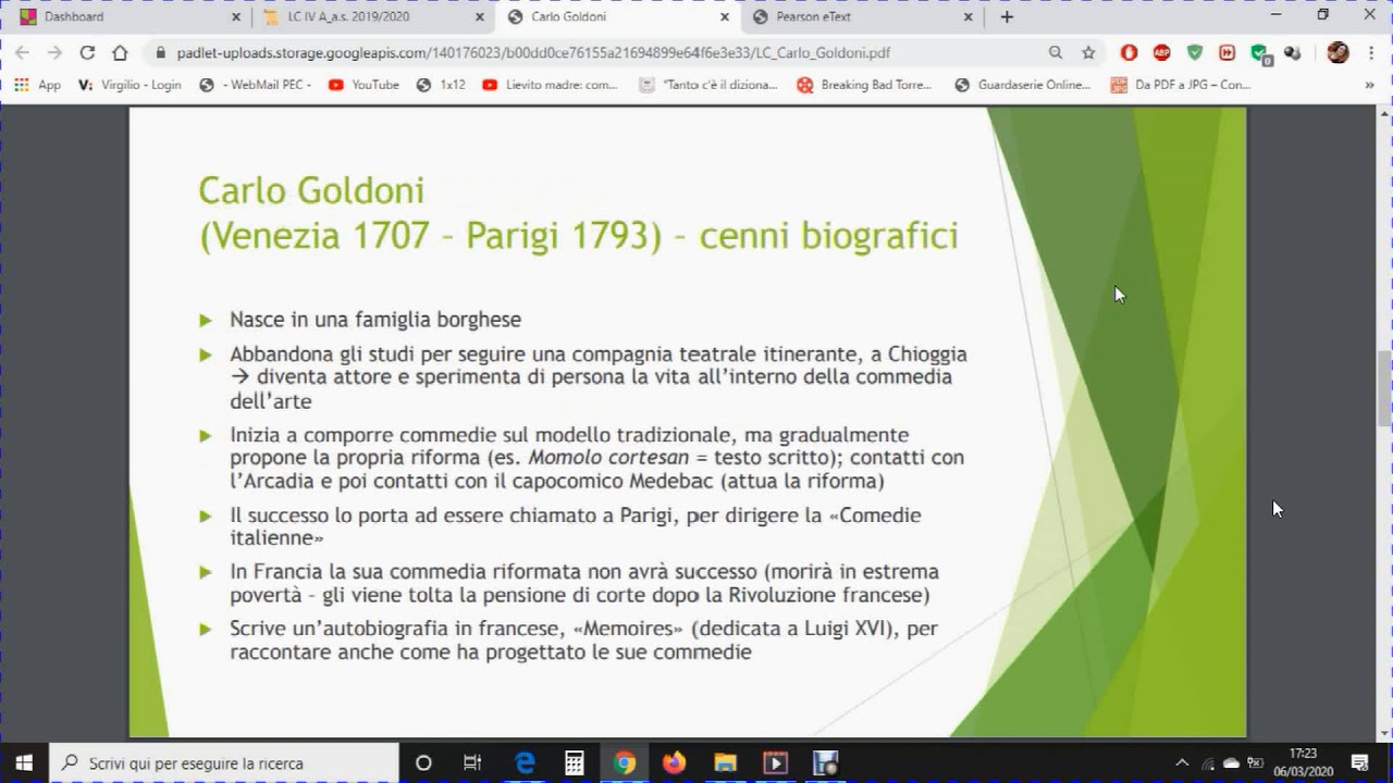 Watch Now LC IV sez. A - Lez. 13/03/2020 (Goldoni e la riforma della commedia; laboratorio su La Locandiera) LC IV sez. A - Lez. 13/03/2020 (Goldoni e la riforma della commedia; laboratorio su La Locandiera)