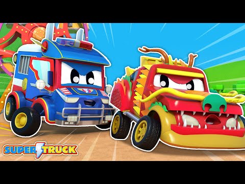 Super Fire Truck vs the DRAGON | SuperTruck | Dragon | Race Car | Party Fun - YouTube
