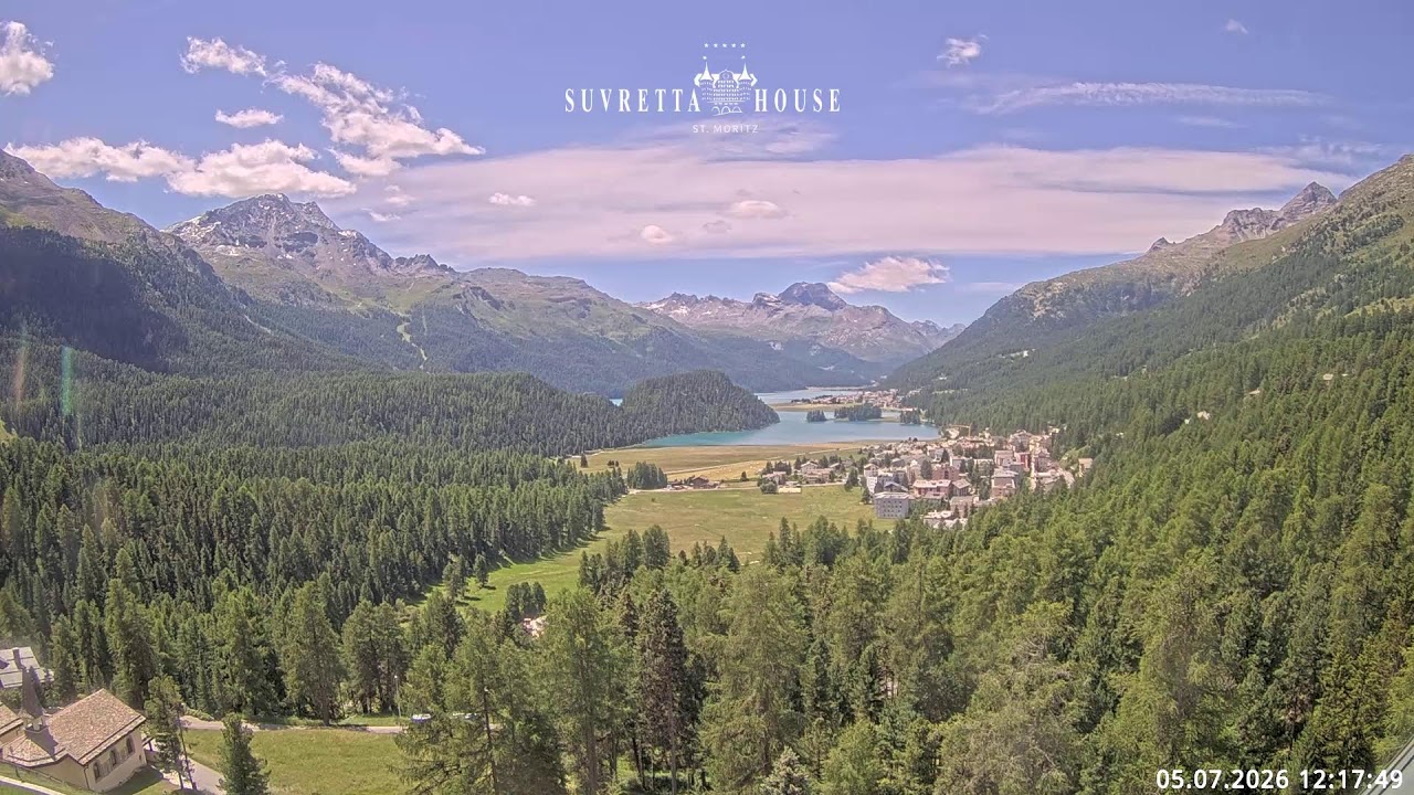 Live webcam view of St. Moritz Lake and Alps Panorama