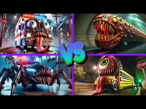 Ambulance Eater🆚Bus Eater🆚Police Car Monster🆚Train Eater - Tiles Hop EDM Rush 🎶