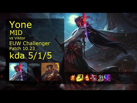 Yone vs Viktor Mid - EUW Challenger 5/1/5 Patch 10.23 Gameplay