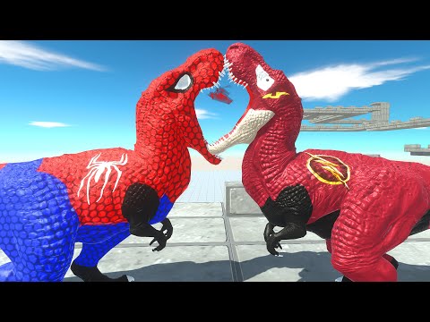 SPIDER T-REX vs T-REX THE FLASH DEATH CLIMB - Animal Revolt Battle Simulator