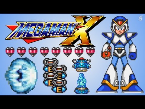 MEGA MAN X: All Heart Tanks, Sub-Tanks & Armor Upgrades (incl. Hadouken) | Megaman X | SNES