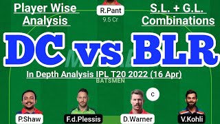 DC vs BLR Fantasy Team Prediction | DC vs RCB IPL 16 Apr| DC vs BLR Today Match Prediction