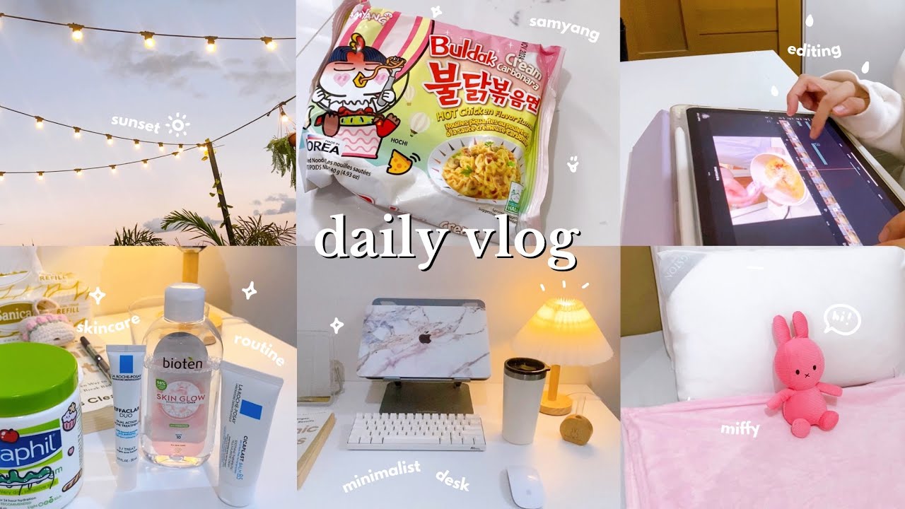 daily vlog ☁️ 🍃 : after work routine 💤 , cooking 👩‍🍳 , skincare routine, cleaning, minimal desk ✨