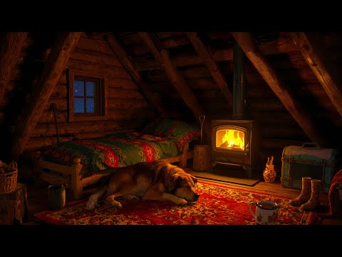 Sleep Peacefully in Cozy Winter Attic - Blizzard Ambience, Fireplace Crackle and Deep Sleep Sounds