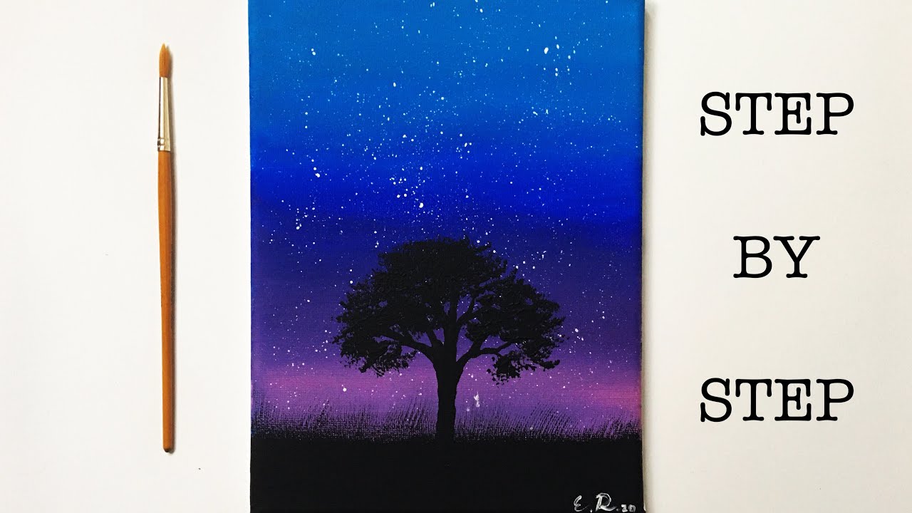 Night Sky | Acrylic Painting Tutorial for Beginners Step by Step  ( ENG SUB )