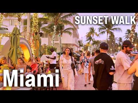 Miami SUNSET Walking Tour 2025  🌇 Miami Beach, Ocean Drive, South Beach Florida Walk [4K/60fps]