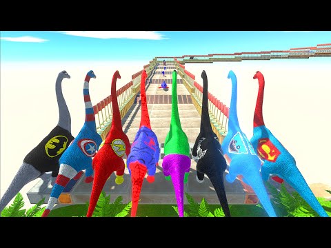 ALL SUPERHERO BRACHIOSAURUS DEATH FALL - Jurassic World Dominion - Animal Revolt Battle Simulator
