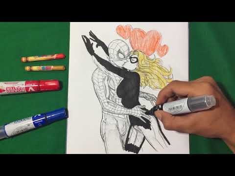 SPIDERMAN KISS CATWOMAN Coloring Pages SAILANY Coloring Kids