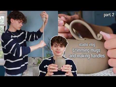 High tea set part 2: trimming mugs and making handles // studio vlog