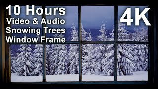 4K 10 hours - Snowing Trees Winter Wonderland Window - relaxing, gentle, calming, projector