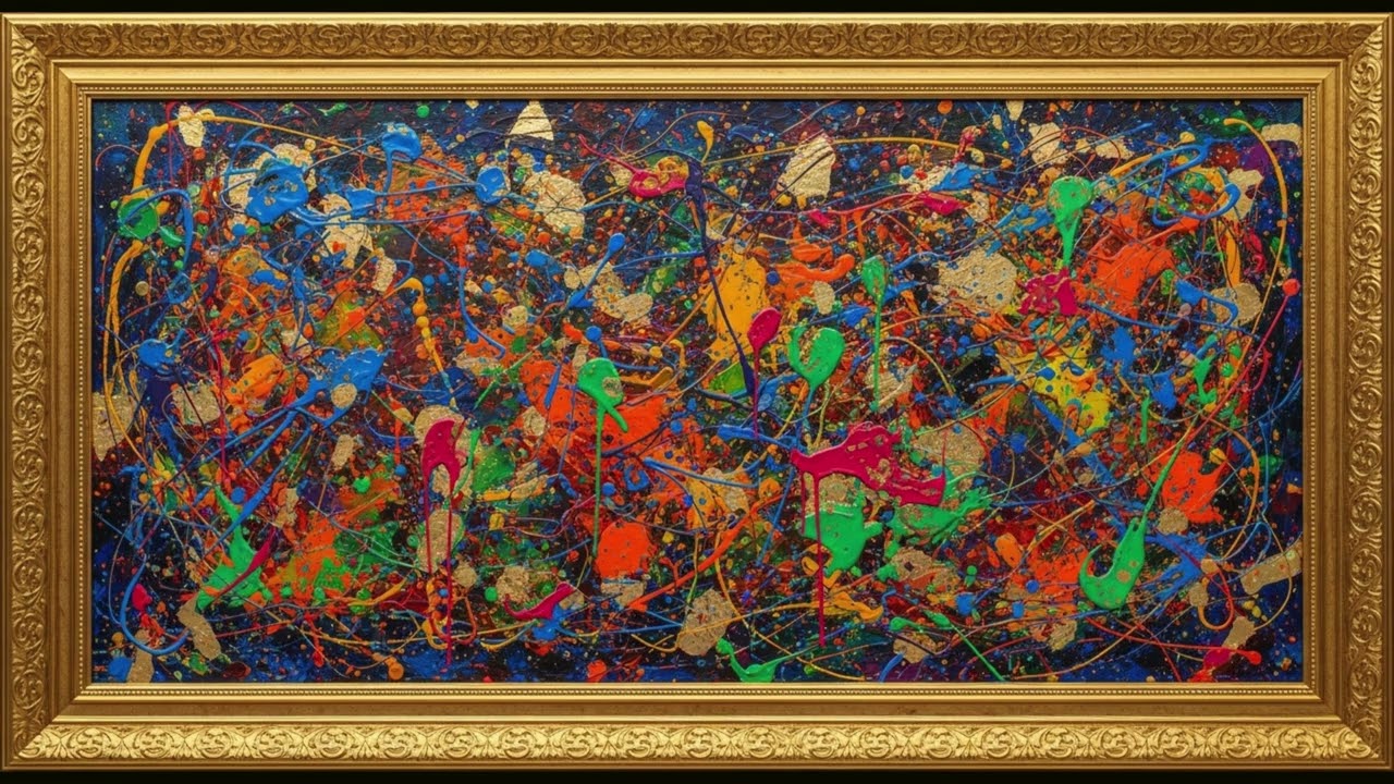 2 Hour Color Splash Contemporary Abstract Painting in Luxury Gold Frame | Premium 4K Wall Art
