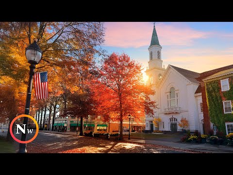 Sunrise Walk in Waltham, MA (4K) | New England USA | Autumn Calm & Soft Ambiance (Binaural Audio)