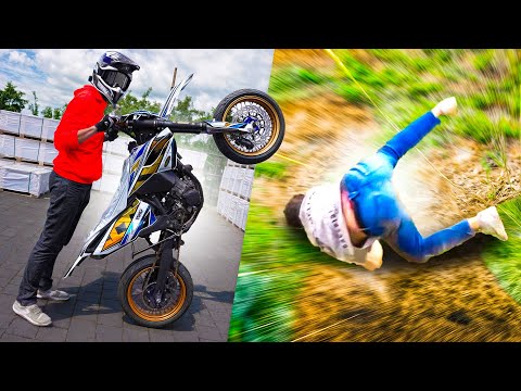 Oops, he falls with the Supermoto!