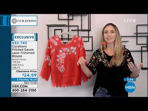 Curations Printed Gauze LaceTrimmed Blouse