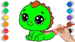 How to Draw a Cute Dinosaur Step by Step | Dinosaur Drawing Tutorial for Kids and Beginners