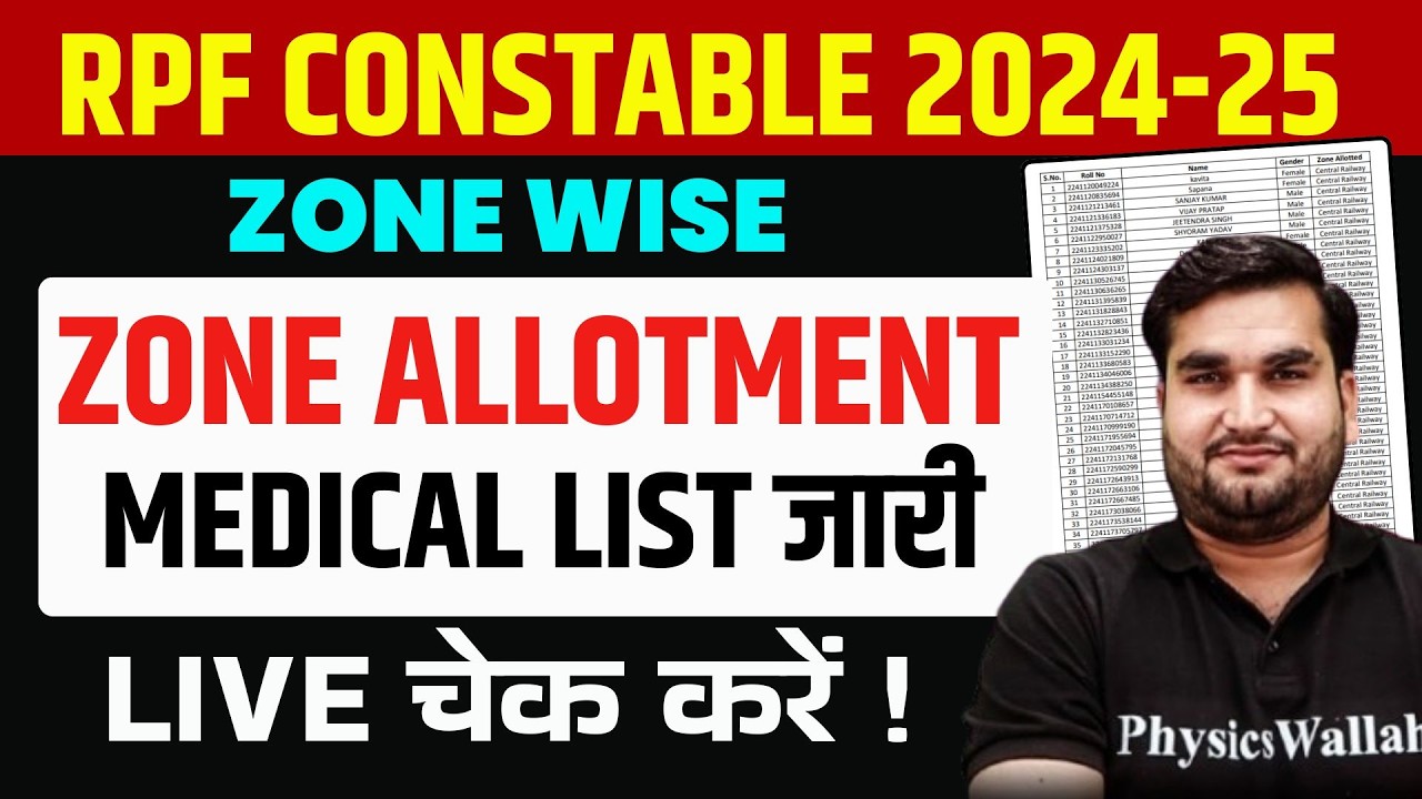 RPF Constable Zone Allotment 2026 | RPF Constable Zone Wise Medical List Out | RPF Training Schedule