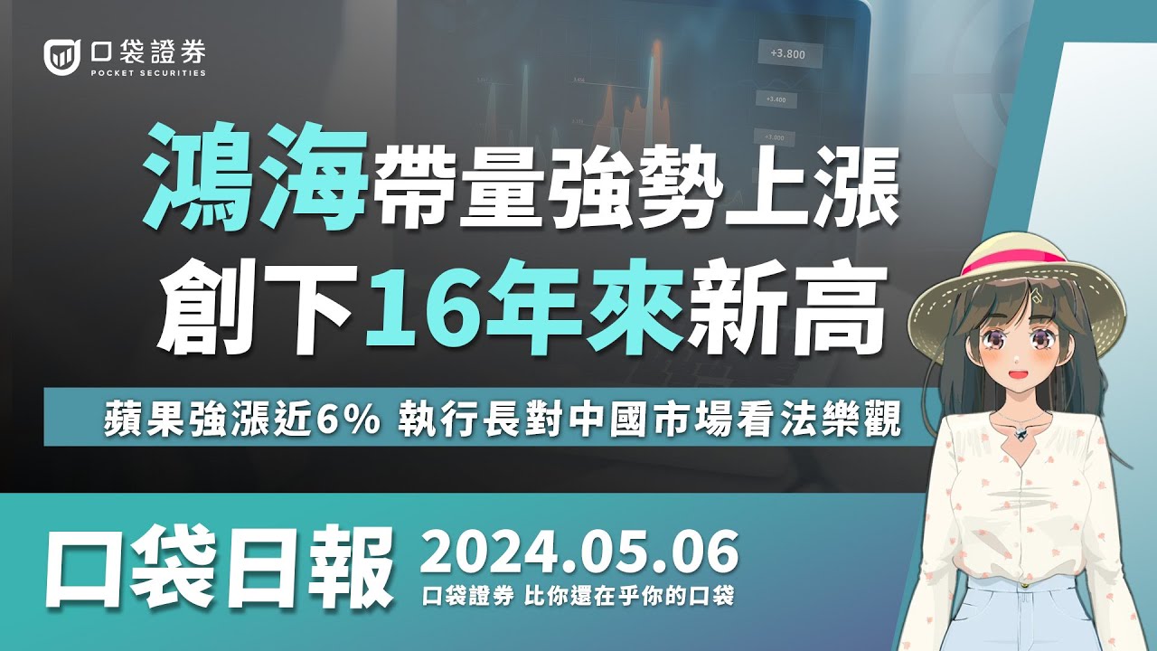 【口袋日報】鴻海帶量強勢上漲,創下16年來新高,蘋果強漲近6%,執行長對中國市場看法樂觀!2024.05.06