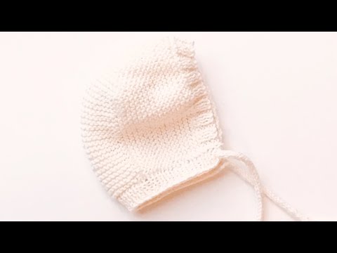 Super easy knit newborn baby bonnet, cap or hat with icord strings - Beginners- Knitting for Baby #7