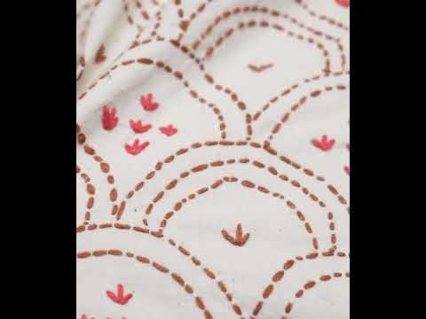 Scallop White Embroidered Khadi Cotton 190 GSM Kantha Fabric — video