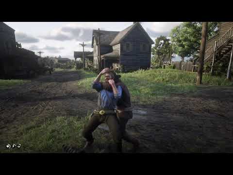 Arthur Morgan hostilizando em Valentine