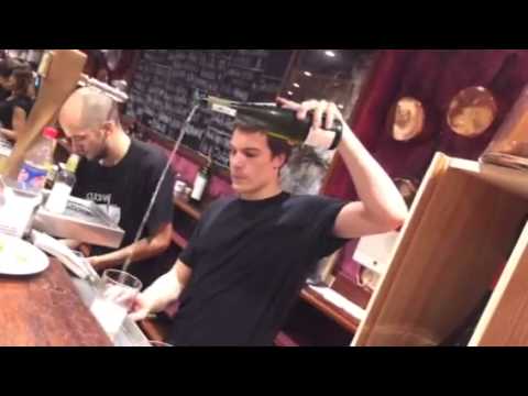 Pouring Txakoli in San Sebastian, Spain