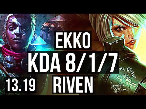 EKKO vs RIVEN (TOP) | 8/1/7, 1.4M mastery, 400+ games | EUW Master | 13.19