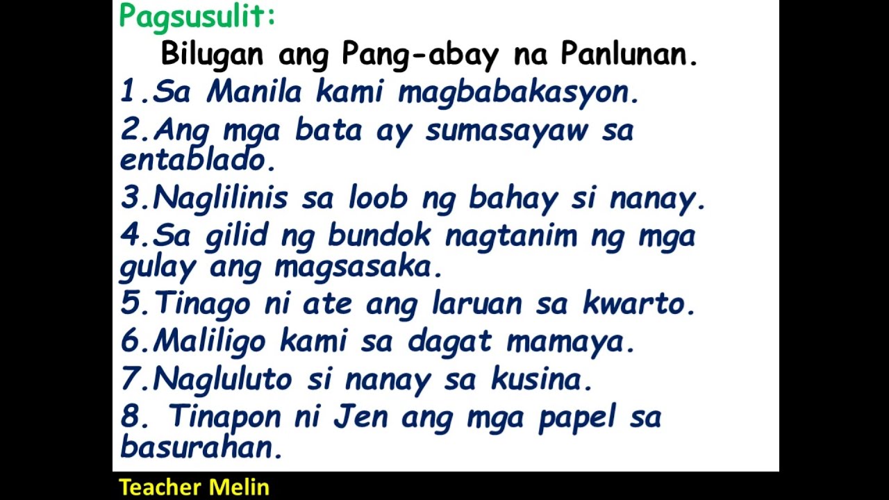 PANG-ABAY NA PANLUNAN (Pagsusulit)
