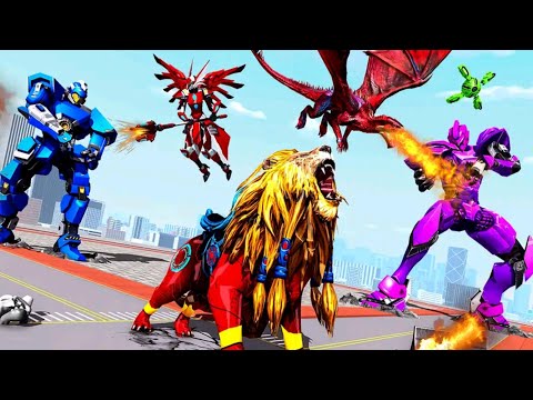 Robot Singa Berubah Jadi Mobil Balap | Royal Lion Robot Games - Dragon Robot Transform War