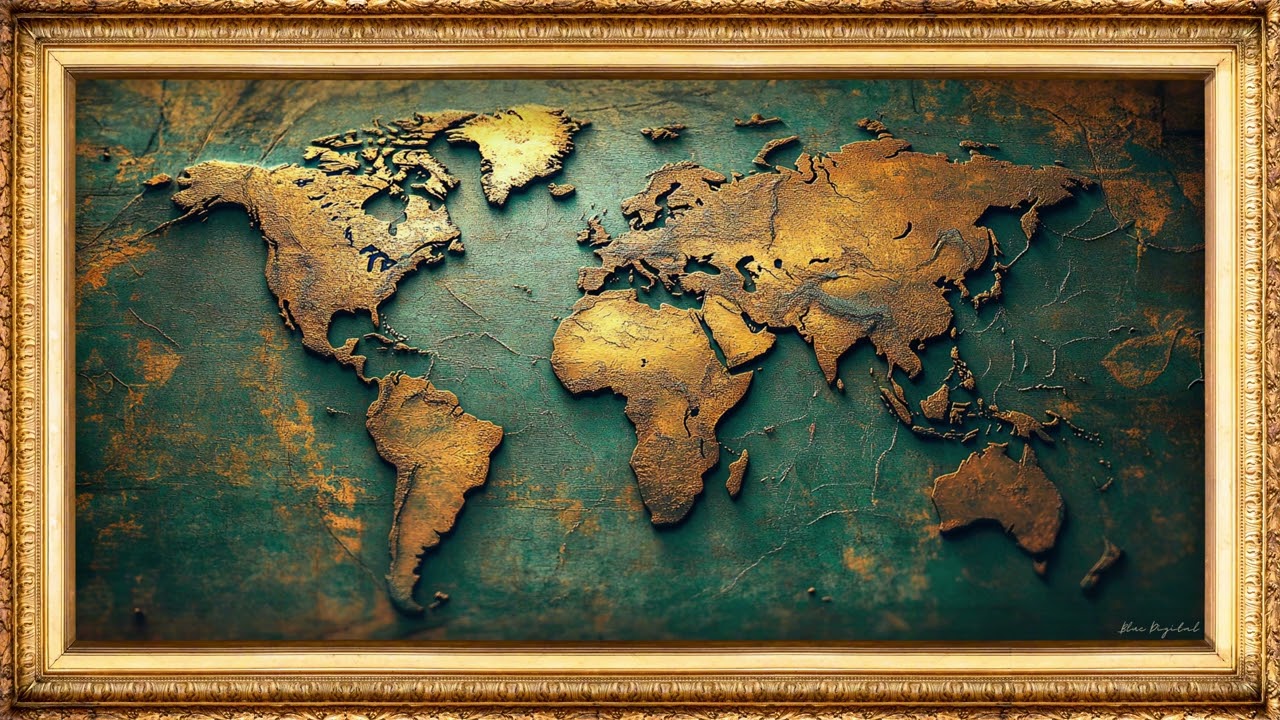 Antique World Map | Art Framed Screensaver | Art for Your TV | 4K