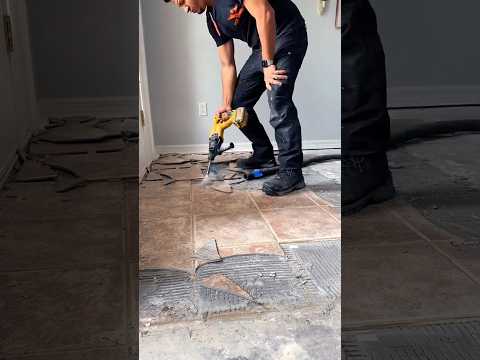 Tile removal process! #diy #hardwood #construction #flooring #tile