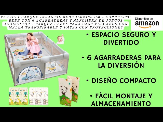 Vídeo relacionado con JAMAX Parque Infantil Bebe 150x180 | Corralito bebe | Parque bebe Alfombra Acolchada Reversible 1,5 cm de Grosor + 6 Pelotas Sensoriales +6 Agarraderas + Bolsa transporte (150 x 180)