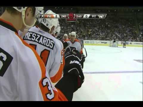 Blair Betts scores vs the Penguins - 10-7-2010