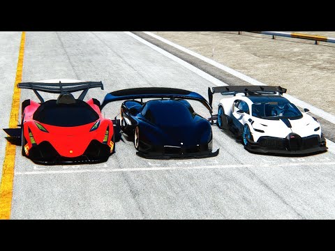 Devel Sixteen GTR vs SSC Tuatara GTR vs Bugatti Divo GTR Concept at Drag Race 24 KM