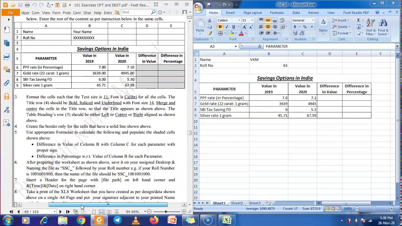 SSC CPT Excel Exercise 5 (PDF Ex 63):