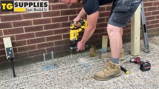 How to install timber pergola post with bolt down post supports on concrete slab