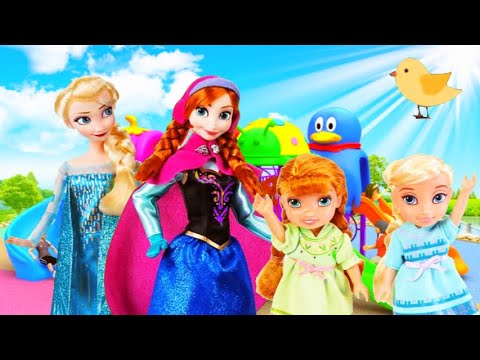 PLAYGROUND ! Elsa and Anna toddlers - seesaw - slide - park - swings !