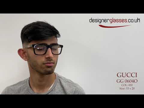 GUCCI GG 0604O GG0604O Glasses on a 360 turntable and model.