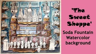 Coloring &#39;Sweet Shoppe&#39; Soda Fountain. Watercolor background