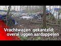 Beelden van de gekantelde vrachtwagen bij Roosendaal