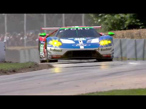 The Ford GT race car climbs the hill at Goodwood Festival of Speed