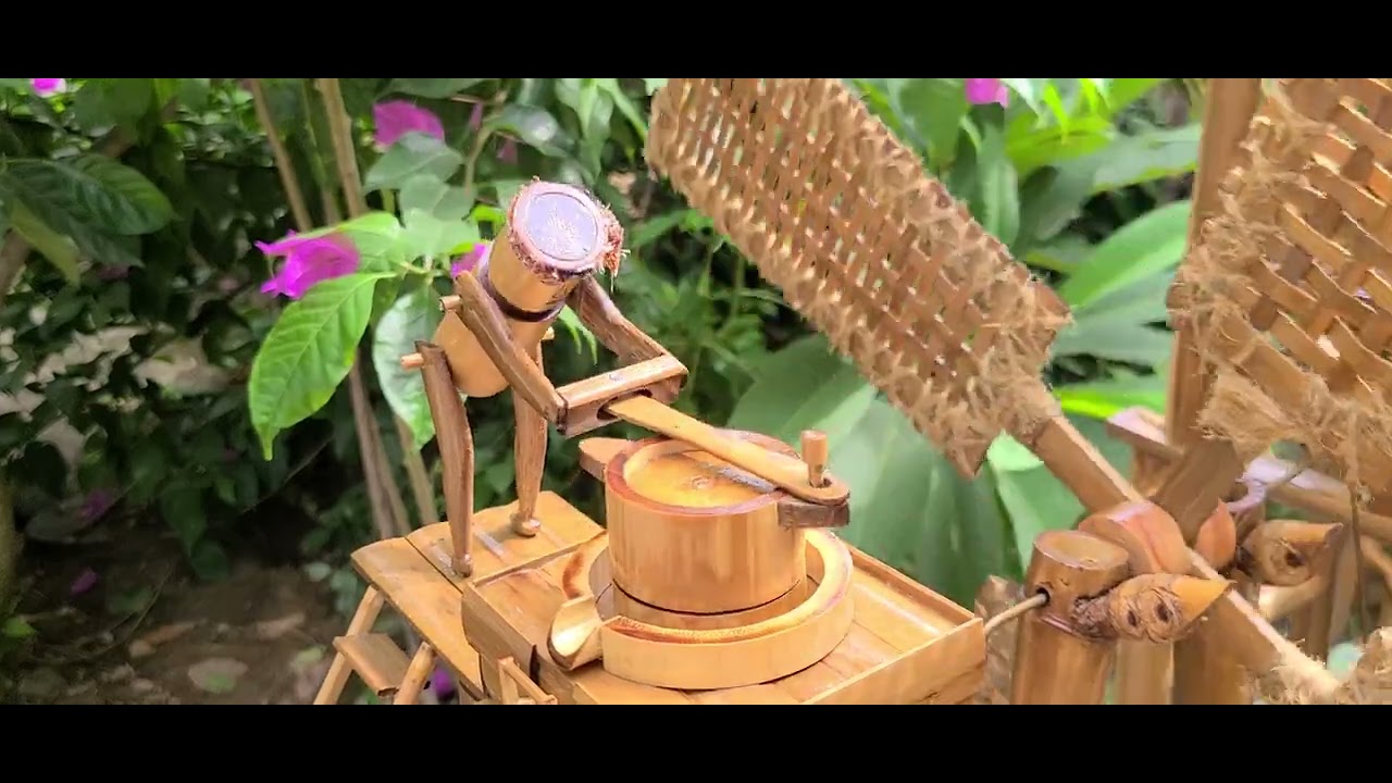 Bộ tiểu cảnh ống tre chạy bằng motor điện. (Bamboo pipe landscape set powered by electric motor) 😊😊😊