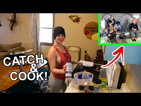 Ice Fishing BIG TASTY FISH Up North At the CABIN!!! (Catch & Cook!!)