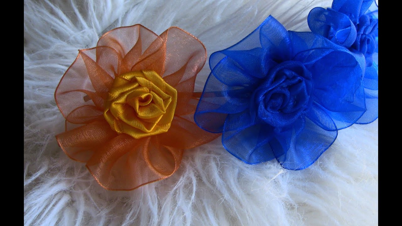 Flor de Fita de ORGANZA e cetim- Ribbon Rose,Tutorial