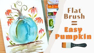 How To Paint a Watercolor Pumpkin With a Flat Brush - Beginner Friendly
