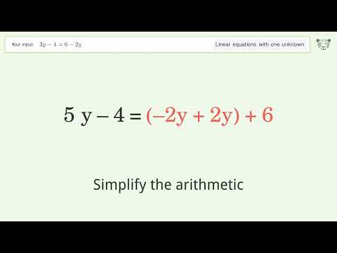 Linear equation with one unknown: Solve 3y-4=6-2y step-by-step solution