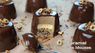 미니 카라멜 아몬드 초콜릿 무스케이크 / Mini Caramel Almond Chocolate Mousse Cake Recipe / Mirror Glaze Cake / ASMR