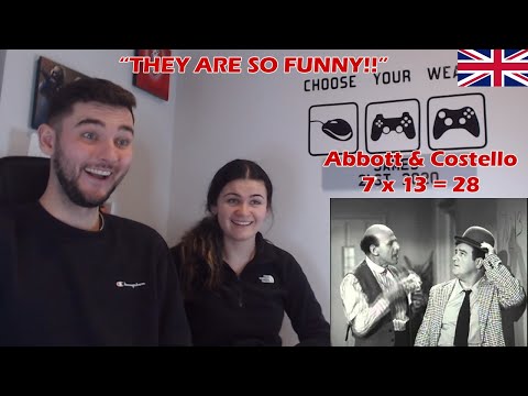 British Couple first time reaction to Abbott & Costello 7 x 13 = 28